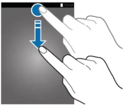 Illustration showing a hand pressing a button with a blue downward arrow labeled 'i', indicating a UI control or action step.