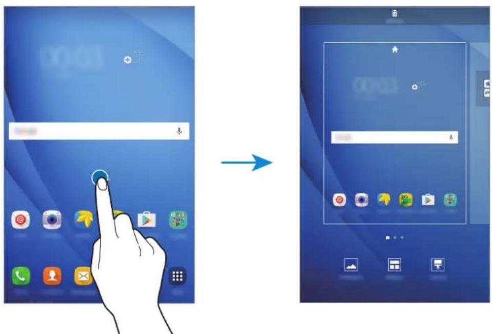 Diagram illustrating the change in device status from a home screen to an app interface, with a hand interacting with the screen.