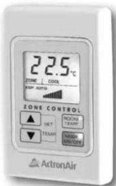 22.5°C ZONE COOL NEW AUTO ZONE CONTROL ▲ SET ▼ ROOM TENI MISER DRG/ONE ActronAir