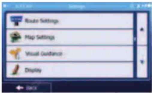 Route Settings Map Settings Visual Guidance Display
