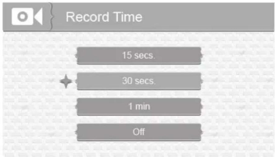Record Time 15 secs. 30 secs. 1 min Off