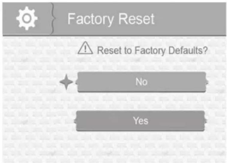 Factory Reset Reset to Factory Defaults? No Yes