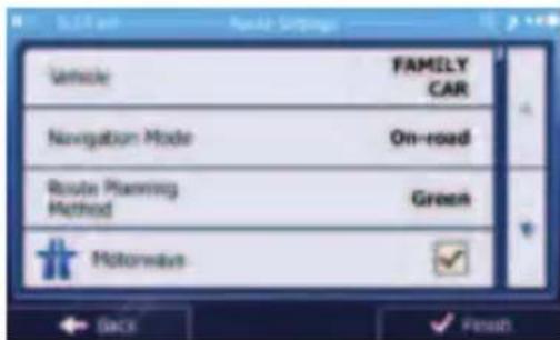 Vehicle FAMILY CAR Navigation Mode On-road Route Planning Method Green Motorwave OK Finish