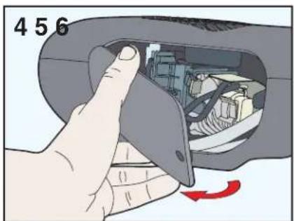Hand inserting a device into a device housing (no text or symbols visible)