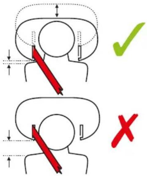 Diagram illustrating correct and incorrect ways to adjust a human head, with red arrows indicating movement and checkmark symbols.