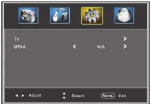 TV MPAA N/A Adjust Select Menu Exit