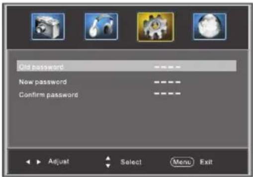 Old password New password Confirm password Adjust Select Menu Exit