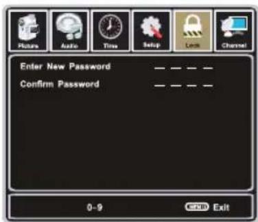 Enter New Password Confirm Password 0-9 Enter Exit