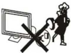 Warning symbol with crossed-out 'No' sign and computer monitor, indicating no protection or disapproval