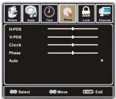H-POS V-POS Clock Phase Auto Select Move Exit