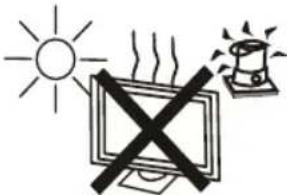 Diagram showing a computer monitor with a 'X' symbol crossed out, indicating no heat or absence, and a warning light icon above.