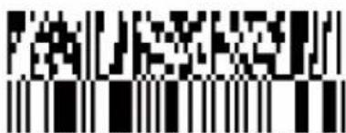Black and white barcode image with vertical lines and partial text above it