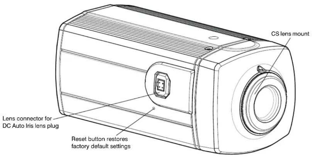 CS lens mount Lens connector for DC Auto Iris lens plug Reset button restores factory default settings