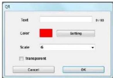 QR Text 0 / 00 Color Setting Scale 6 Transparent Cancel OK