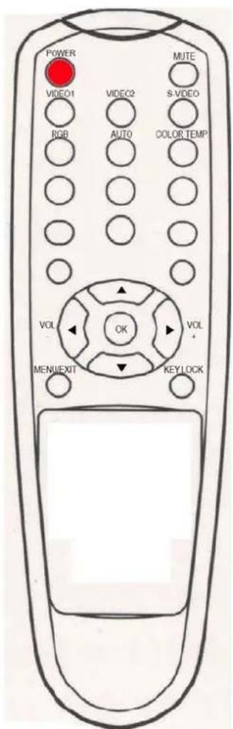 POWER VIDEO1 RGB VIDEO2 AUTO MUTE S-VIDEO COLOR TEMP VOL OK VOL MENUEXIT KEYLOCK