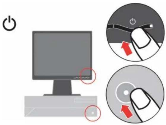 Diagram illustrating computer power switch operation with labeled icons and directional arrows indicating action sequence