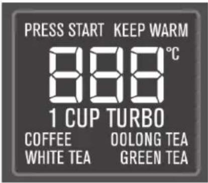 PRESS START KEEP WARM 888°C 1 CUP TURBO COFFEE OOLONG TEA WHITE TEA GREEN TEA
