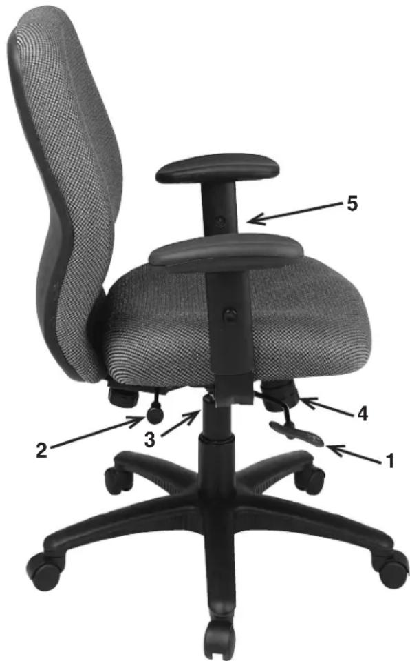 Diagram of an office chair with numbered parts labeled for identification
