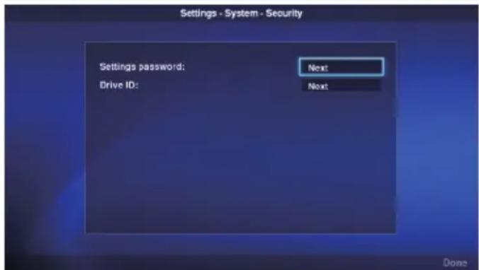 Settings - System - Security Settings password: Drive ID: Next Next