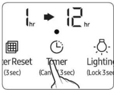 1hr → 12hr Timer Reset (3sec) Timer (Can 13sec) Lighting (Lock 3sec)