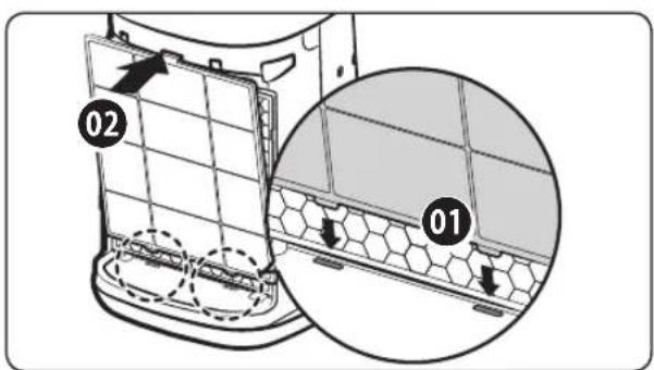 Diagram showing a device interior with labeled components and a magnified view of the hexagonal grid structure.