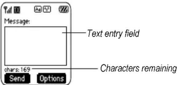 Message: Text entry field chars: 169 Characters remaining Send Options