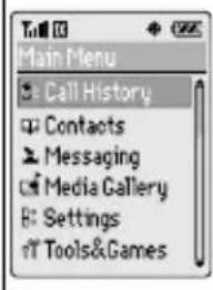 Main Menu Call History Contacts Messaging Media Gallery Settings Tools&Games