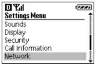 Settings Menu Sounds Display Security Call Information Network