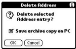 Delete Address Delete selected Address entry? ✓ Save archive copy on PC OK Cancel
