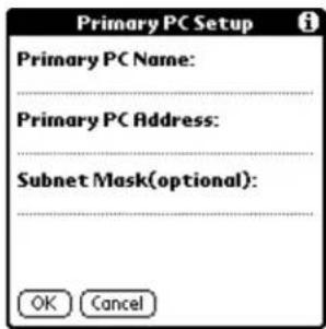 Primary PC Setup i Primary PC Name: Primary PC Address: Subnet Mask(optional): OK Cancel