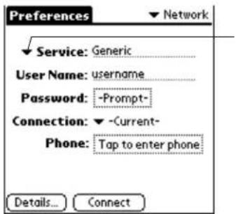 Preferences Service: Generic User Name: username Password: -Prompt- Connection: -Current- Phone: Tap to enter phone Details... Connect