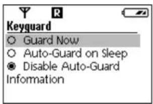 Keyguard ○ Guard Now ○ Auto-Guard on Sleep ● Disable Auto-Guard Information