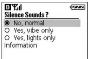 Silence Sounds ? ● No, normal ○ Yes, vibe only ○ Yes, lights only Information