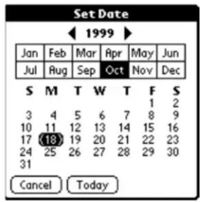 Set Date ← 1999 ► Jan Feb Mar Apr May Jun Jul Aug Sep Oct Nov Dec S M T W T F S 3 4 5 6 7 8 2 10 11 12 13 14 15 16 17 (18) 19 20 21 22 23 24 25 26 27 28 29 30 31 Cancel Today