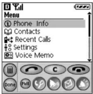 Menu Phone Info Contacts Recent Calls Settings Voice Memo