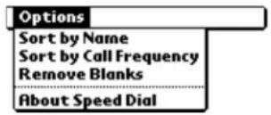 Options Sort by Name Sort by Call Frequency Remove Blanks About Speed Dial