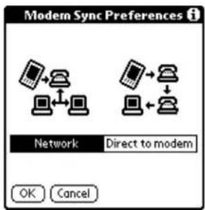 Modem Sync Preferences Network Direct to modem OK Cancel