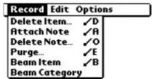 Record Edit Options Delete Item... ✓D Attach Note ✓A Delete Note... ✓O Purge... ✓E Beam Item ✓B Beam Category