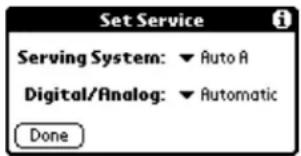 Set Service Serving System: ▼ Auto A Digital/Analog: ▼ Automatic Done