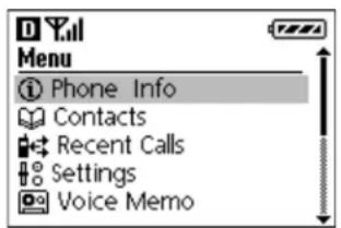 Menu ① Phone Info Contacts Recent Calls Settings Voice Memo