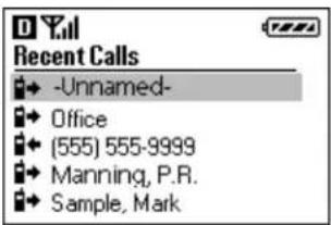 Recent Calls -Unnamed- Office (555) 555-9999 Manning, P.R. Sample, Mark