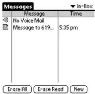 Messages In-Box Message Time No Voice Mail Message to 619... 5:35 pm Erase All Erase Read New