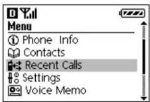 Menu ① Phone Info Contacts Recent Calls Settings Voice Memo