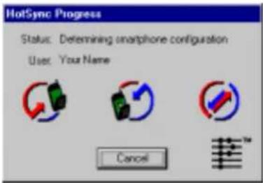 HotSync Progress Status: Determining smartphone configuration User: Your Name Cancel
