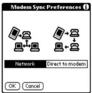 Modem Sync Preferences Network Direct to modem OK Cancel