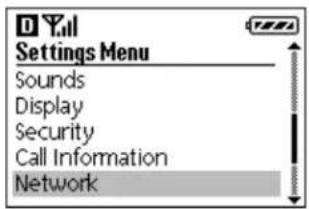 Settings Menu Sounds Display Security Call Information Network