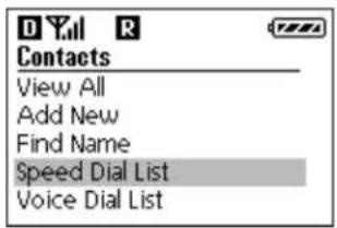 D Y All R Contacts View All Add New Find Name Speed Dial List Voice Dial List