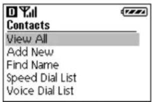 Contacts View All Add New Find Name Speed Dial List Voice Dial List