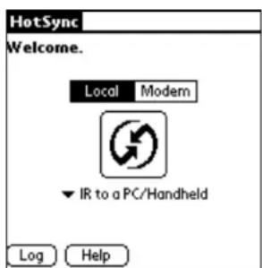 HotSync Welcome. Local Modem ▼ IR to a PC/Handheld Log Help