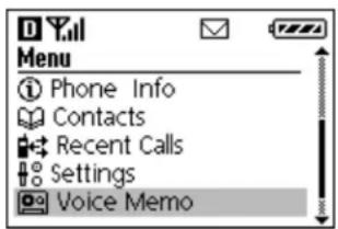 Menu Phone Info Contacts Recent Calls Settings Voice Memo